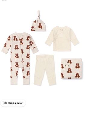Monica + Andy Welcome Home Newborn Size Bear 🐻 5 Piece Organic Cotton Set NWT
